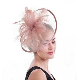 SAFERIN Fascinator Hair Clip Cocktail Hat Bowler Feather Flower Derby Kentucky Veil Wedding Party Hat Tea Fascinators (a-Skin Pink)