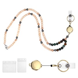 Jeqqinuz Beaded Lanyards for ID Badges, Teacher lanyards for ID badges for Women, Cute Beads Clip Keychain for Work Keys, Retractable Strap with Holder, Teacher Accessory for Office or School, Black