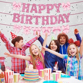 Bow Birthday Party Decorations, Pink Bow Birthday Banner Bow Party Hanging Swirls Decorations Set for Girls Bow Coquette Birthday Decorations, Bow Party Decor, Bridal Shower Party Supplies