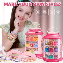 Bracelet Making Kit for Girls Age 8-12, Kids DIY Jewelry Making Kit Beads with Storage, Friendship Jewelry Box Craft Bracelet Making Kit Easter Birthday Gifts for Girls 6-7-8-9-10-11-12 (pink)