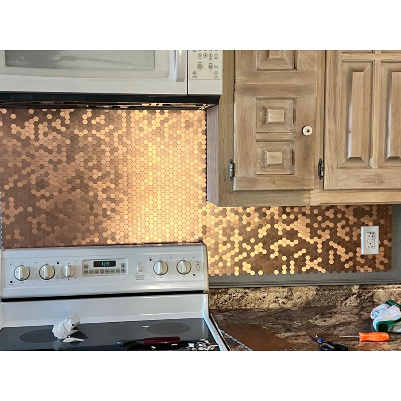 Peel and Stick Backsplash Mini Hexagon Tile, Light Copper Brushed
