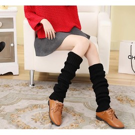 DIHKLCIO Women's Leg Warmers, Ankle Warmers, Long Knit Leg Warmers, Cold Protection, Leg Cover, Loose Socks, 25.6 inches (65 cm), Socks, Cold Protection, Black