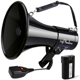 MyMealivos 50W Bluetooth Megaphone with Rechargeable Battery-Professional Bullhorn with Siren&240s Recording Supports USB/SD/3.5mm Aux-1600ft Range for Sports Police Emergency Outdoor Activities-Black