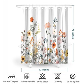 Shower Curtain for Bathroom,Beautiful Floral Fabric Cloth Shower Curtains for Morden Bathroom Decor,Fabric Waterproof Bathroom Curtain with 12 Hooks,180 x 180 cm (Floral)