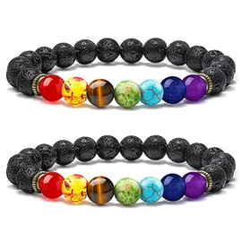 Senidea 7 Chakra Bracelet Gemstone Bracelets Natural Chakra Stones Lava Stone Yoga Bracelet Healing Reiki Energy Therapy for Men and Women, Stone
