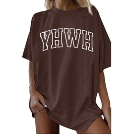 Christian Shirts for Women Oversized YHWH Graphic Shirt Jesus Faith Inspirational Casual Tee Tops Brown