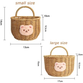 2 Pack Storage Basket,Bear Pattern Basket,Imitation Rattan Storage Container,Hanging Basket,Onion Basket,Hamper with Hanging Handle,for Snack,Kitchen Supplies