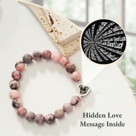 SIXFOX Natural Stone Bead Bracelet Trendy Butterfly/Heart/Cross Charm Bracelet Graduation Back to School First Day of School Birthday Inspirational Bracelets Gifts