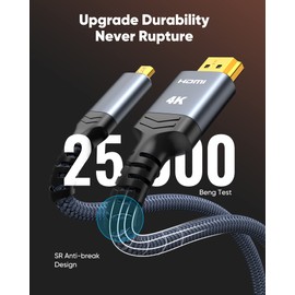 Highwings 4K Micro HDMI to HDMI Cable 15 FT, 4K@60Hz HDR, Micro HDMI Cord Compatible for DSLR Camera, Raspberry Pi, GoPro Hero to TV, Laptop, Computer, Monitor, for Video, Audio, Image, Streaming