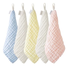 Angel Smile 6-Ply Gauze Baby Handkerchiefs, Cotton 100%, with Loops, Soft, Quick-Drying, Pastel Colors, 9.8 x 9.8 inches (25 x 25 cm), Set of 5 for Nursery Preparation