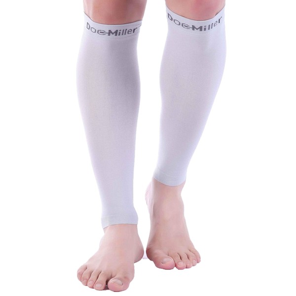 Doc Miller Calf Compression Sleeve 1 Pair 15-20 mmHg Firm Support Graduated for Sports Running Recovery Shin Splints Varicose Veins (Gray, XXL)