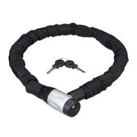 Relaxdays Bicycle Chain Lock, Motorbike Security Lock, Safe, Sturdy, Outdoor, Bike Lock, 100 cm Long, Black