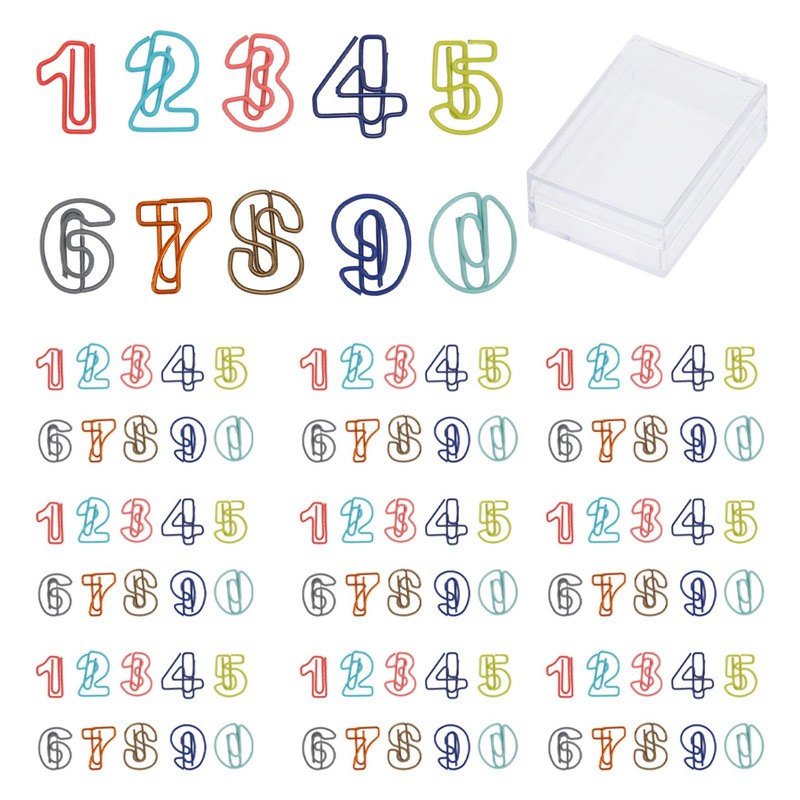 100 Cute Number Style Paper Clips Durable Metal File Organizer