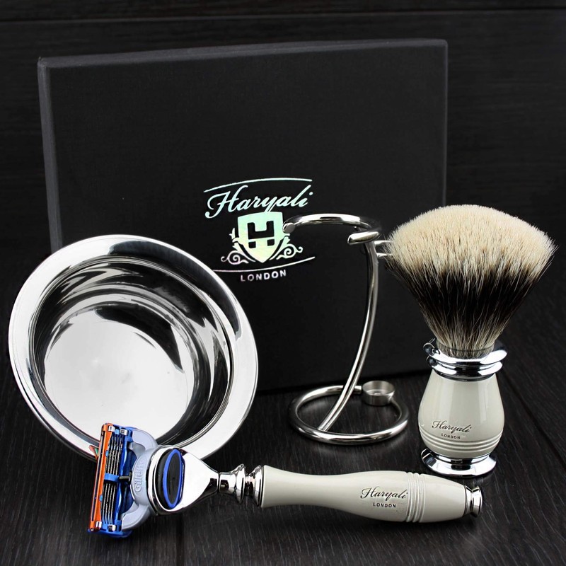 Haryali London Men's Shaving Set with 5 Sided Razor, Silver