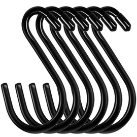 Bolatus Pack of 12 S Hooks Large 6 inches / 15 cm Maximum Load 30 kg S-shaped Hanging Hooks Black Heavy Duty Metal Hooks Anti-Rust Hooks for Kitchen Bathroom Bedroom Office Stainless Steel Hooks