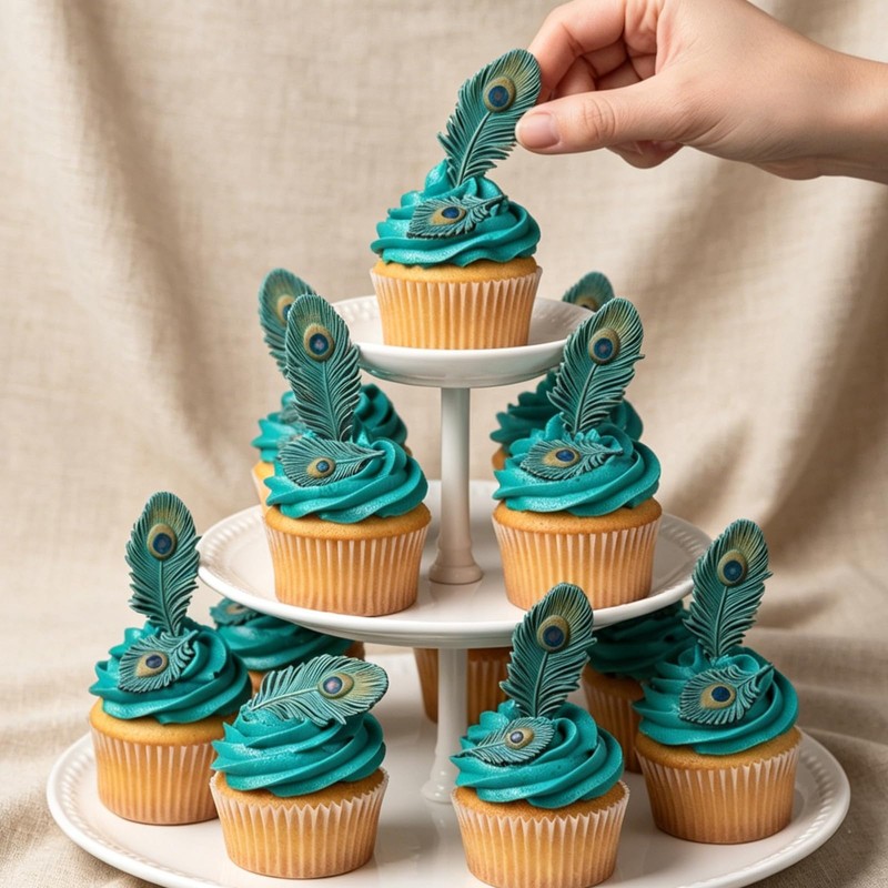 2 Pcs Peacock Feather Silicone Fondant Mold for Cupcake Topper