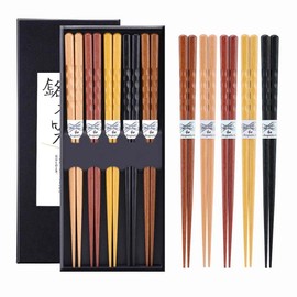 MFJUNS 10-Pairs Set of Wooden Chopstick - Reusable Chopsticks and Minimalism Japanese Chopsticks Non-slip Design 8.8 Inch / 22.5 cm Gift Set