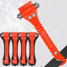 Martillo de Vidrio Seguro para Coche,paquete de 4 herramienta de escape de emergencia, interruptor de martillo de vidrio y cortador de cinturón de seguridad, 2 en 1Escape de emergencia en coche y casa
