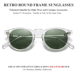 Gleyemor Kids Polarized Cute Round Sunglasses for Kids Girls Boys Age 3-8 (Clear Frame/G15 Lens)