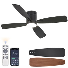 LEDIARY 52 inch Ceiling Fans with Lights and Remote Control,Flush Mount Ceiling Fan with Quiet Reversible DC Motor,Black Modern Low Profile Ceiling Fan with Light for Bedroom Living Room Patio