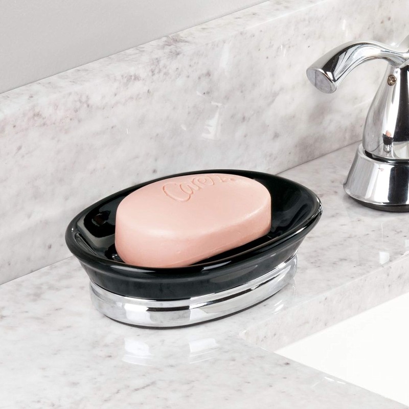 InterDesign 68822EJ Soap Dish Holder Tray, York, Black, Chrome