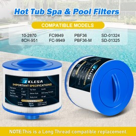 8CH-951 Spa Filter Compatible with 2013+ (Long Thread) Bullfrog/Wellspring 10-2870, Unicel 8CH-951, Pleatco PBF36/PBF36-M, FC9949/FC-9949, SD-01324, SD-01325, Bullfrog 35 Hot Tub Cartridge, 2 Pack