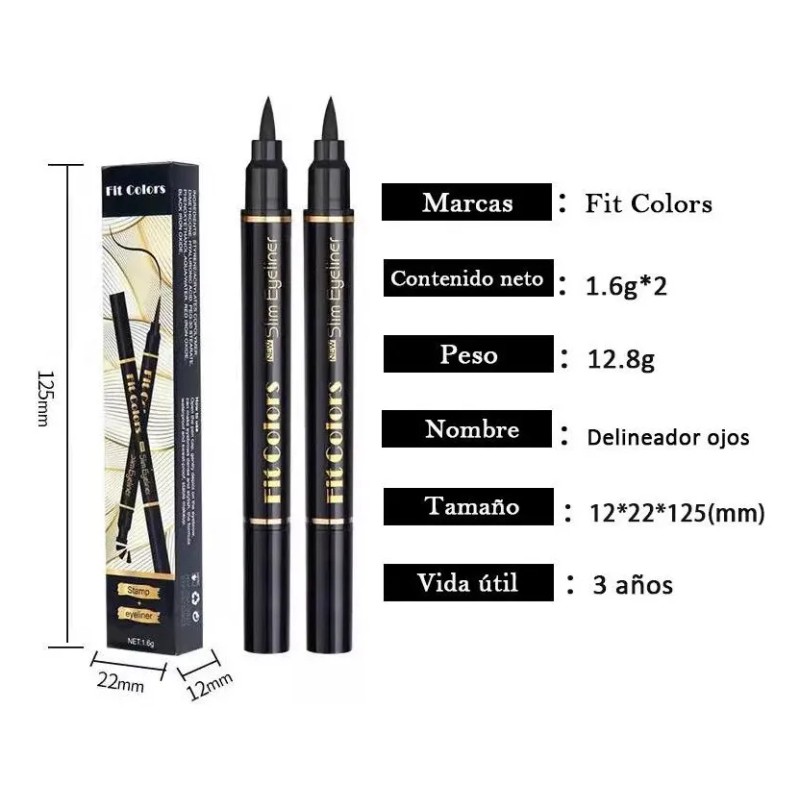 Delineador Ultra Resistente Agua Negro+sello Delineador Ojos Negro