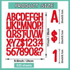 25 Sheets Letter Stickers Alphabet Number Stickers Vinyl Self-Adhesive Stick on Letters for Scrapbooking Sticker Water Bottles Mailbox Custom DIY Crafts Sign Classroom Decor (Red, 2 Inch)