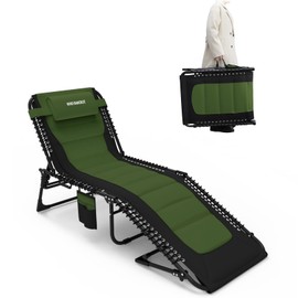 WKFAMOUT Outdoor Folding Lounge Chair Padded for Adults 264Ibs Patio Chaise Lounge Chair for Outside Adjustable 5-Position Reclining Beach Chair with Pillow Pocket