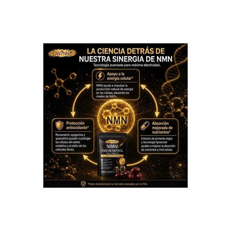 Gwynne Nmn Resveratrol Complejo 1200mg Suplemento Coq10 Glutatión Aumentar Energía