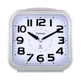Tinload 5.5" Large Analog Alarm Clock Silent Non Ticking, Gentle Wake, Beep Sounds, Increasing Volume, Battery Operated Snooze and Manual Light, Easy Set, Silver