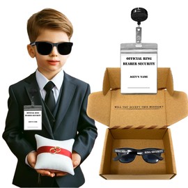 Swiss Industries Ring Security Wedding Ring Bearer Proposal Gift Set, Wedding Ring Bearer Box, Includes Name Tag, Spy Sunglasses & Ring Security Box
