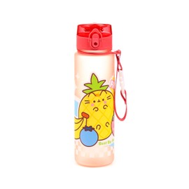 Puckator Pusheen The Cat Fruits Pop Top 600ml Shatterproof Bottle - Reusable Insulated Active Water Bottle Flask for Girls and Boys with A Carry Handle & Straw - Bpa Free - for School Nursery