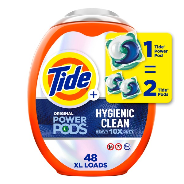 Tide Hygienic Clean Heavy 10x Duty Power PODS Laundry Detergent Soap Pods, Original, 48 count, For Visible and Invisible Dirt (Packaging May Vary)