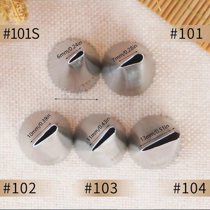 Petal Piping Tips Set with Coupler,101s,101,102,103,104 Rose Icing Flower Tip