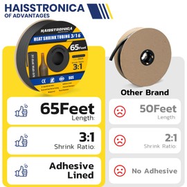 haisstronica 3:1 Heat Shrink Tubing, Shrink Ratio Adhesive Lined Marine Grade Heat Shrink Tube for Home, Automotive and Industrial (Black) 65FT 3/16inch