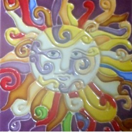 Sun Hand Painted Ceramic Art Tile Coaster 4x4 inches