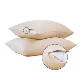 100% Cotton Classic Pillow Protectors with Invisible Zipper (King, 20"x36", 2-Pack), 600 Thread Count Soft Pillow Cases, Beige Color