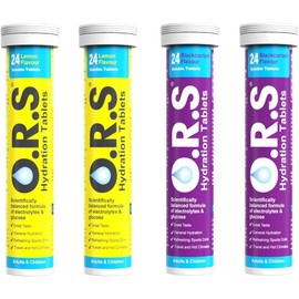 O.R.S. Hydration Tablets - 2 x 24 Tablet Tubes of Lemon, 2 x 24 Tablet Tubes of Blackcurrant - 96 Total Tablets