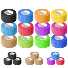 OZER 12 Pack 1 Inch x 5 Yards Self Adhesive Bandage Breathable Cohesive Bandage Wrap Rolls Elastic Self-Adherent Tape for Stretch Athletic, Sports, Wrist, Ankle (1 lnch Colorful, 1lnch)