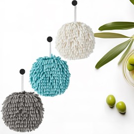 MIXNEX Fuzzy Ball Hand Towel - Chenille Grey Small Hand Towels with Convenient Wall Hook - Soft, Quick-Drying and Cute Hand Towels for Bathroom - Kitchen Hand Towels Decorative Set -1 Pack, Grey