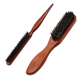 Bristle Hair Brush, 2 PCS Boar Bristle Hair Brush Set for Men Women perfect bristle hair brush for slick back hair wet hair and beard grooming Rat Tail Comb Teasing Comb Edge Beard Brush for Slicking Hair Beard (2PCS)