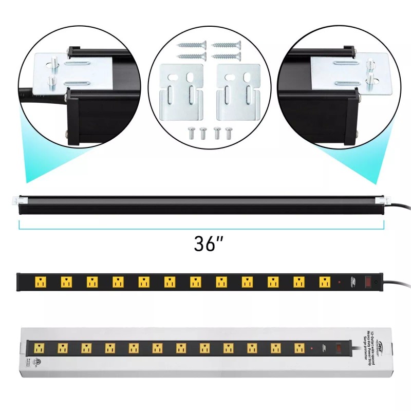 CRST 12 Outlets Metal Power Strip with 6ft Extension Cord,36
