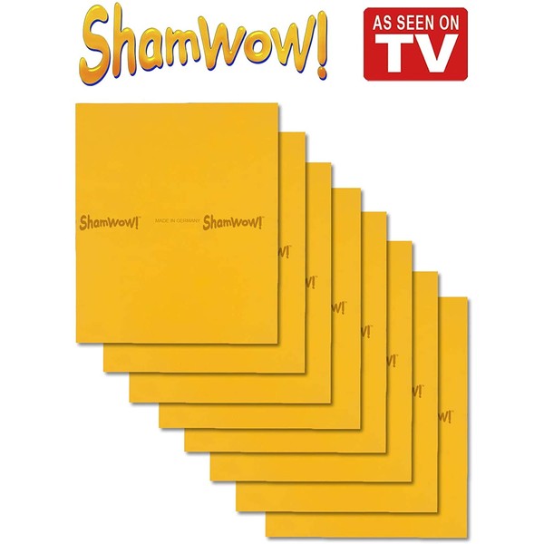 ShamWow The Original Super Absorbent Multi-Purpose Cleaning Shammy (Chamois) Towel Cloth, Machine Washable, Will Not Scratch, Orange (8 Pack)