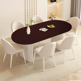 Klmnop Brown Oval Fitted Tablecloth with Elastic, Stretchy Oval Table Cover Fits 42 x 60 Inch Oval Table, Washable Elastic Edge Design Table Cloth for Oval Table(Brown)