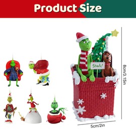 Lotvic 6 Pack Grin-ch Christmas Ornaments, Christmas Tree Ornaments, G-rinch Hanging Ornament, Christmas Tree Ornaments Pendants, Funny Resin Pendants for Home, Holidays, Parties, Green Haired Monster