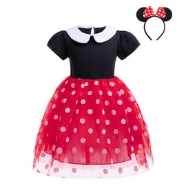 Lito Angels Minnie Mouse Princess Dress Costume Fancy Dress with Mouse Ears Headband for Toddler Girls Size 3-4 Years 104, Red (Tag Number 110)