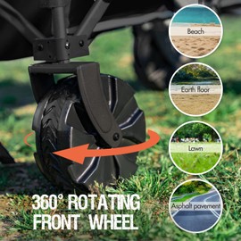 PORTAL Collapsible Folding Utility Beach Wagon Carts Heavy Duty with All Terrain Wheels for Outdoor, Camping, Garden, Shopping, Groceries, Foldable, Large Capacity, Portable, Black