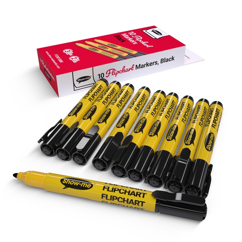 Show Me Flipchart Markers - Box of 10 Bullet-Tip Black
