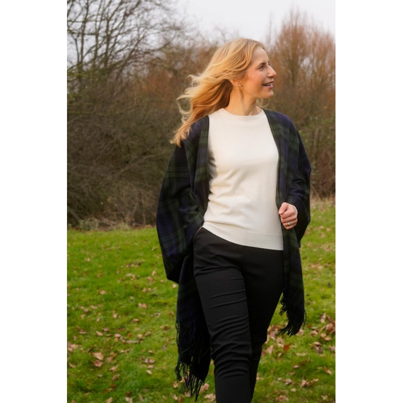 Shepherds Land 100% Lambswool Ruana, BlackWatch